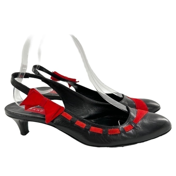Marc Jacobs kitten heels size 7.5 black Italian leather red suede bow Y2k - Picture 13 of 13